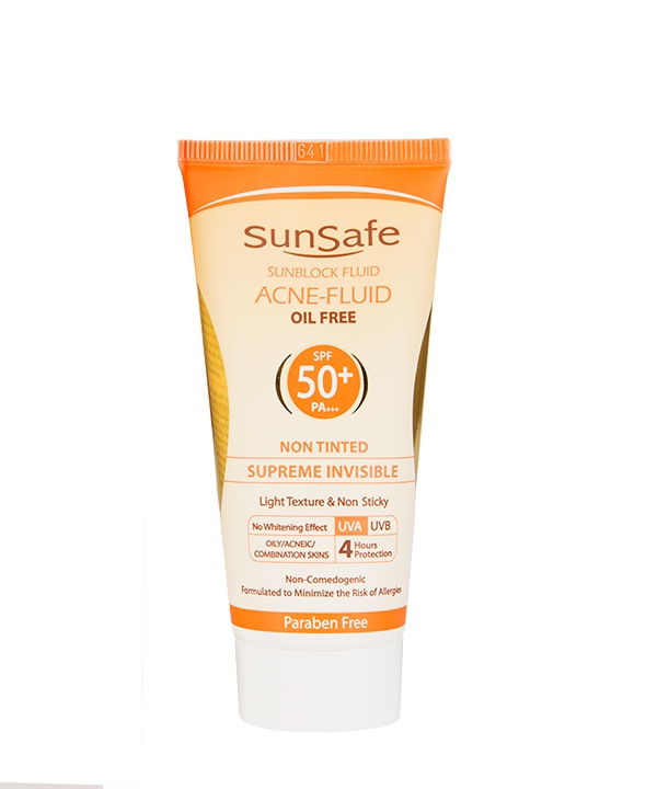 فلوئید ضد آفتاب بی رنگ spf 50 سان سیف سری acne fluid